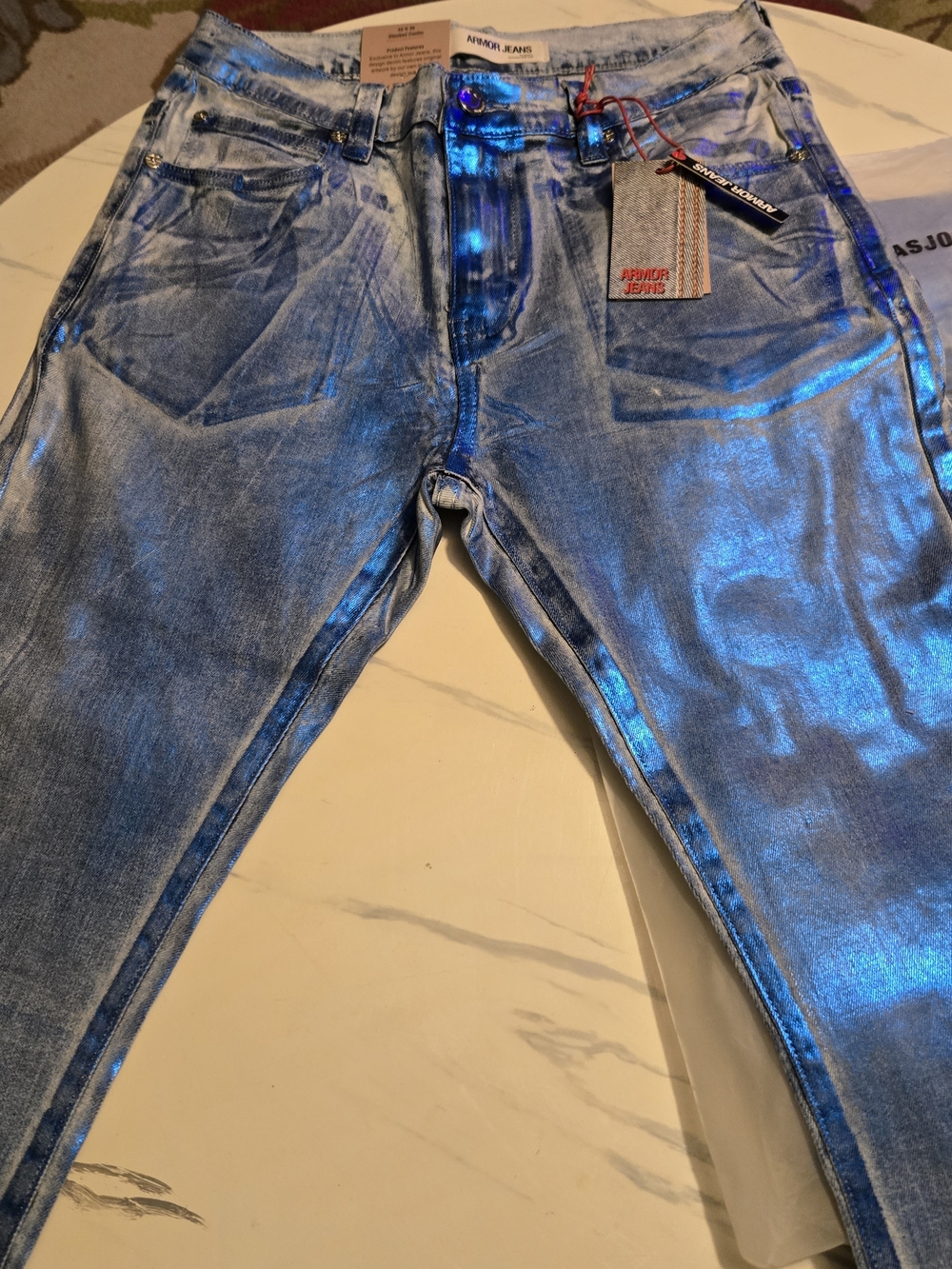 Men's Skinny Metallic Blue Jeans - ASJORD